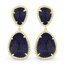8.12 ct Blue Lapis Lazuli & Round Diamond Dangling 14k Yellow Gold Drop Earrings