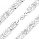 Italy .925 Sterling Silver Diamond-Cut Pave & Filigree Rect' Link Chain Bracelet