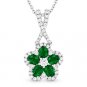 1.01 ct Emerald & Diamond 18k White Gold Flower Charm Pendant 14k Chain Necklace