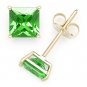 Faux Green Emerald Square Princess Cut CZ Crystal Stud Earrings Sterling Silver
