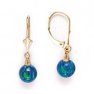 Peacock Blue Fiery Opal Gem Dangling Drop Earrings 14k 14kt Yellow or White Gold