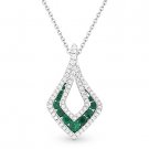 0.63 ct Emerald Gem & Diamond Pave 14k White Gold Drop Pendant & Chain Necklace