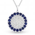 2.09ct Round Sapphire & Diamond Circle 18k White Gold Pendant 14k Chain Necklace 2.09ct Round Sapphire & Diamond Circle 18k White Gold Pendant 14k Chain Necklace