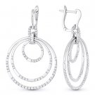 1.14 ct Round Cut Diamond Pave Circle Stack Dangling Earrings in 14k White Gold