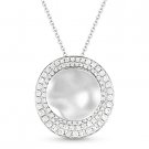 0.51 ct Round Brilliant Cut Diamond Pave Pendant & Chain Necklace 14k White Gold