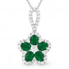 1.07 ct Oval Cut Emeral Diamond 18k White Gold Flower Pendant 14k Chain Necklace 1.07 ct Oval Cut Emeral Diamond 18k White Gold Flower Pendant 14k Chain Necklace