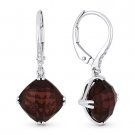6.84 ct Checkerboard Cushion Cut Garnet Diamond 14k White Gold Dangling Earrings