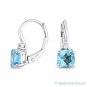 1.36ct Blue Topaz & Diamond Dangling Drop Leverback Baby Earrings 14k White Gold