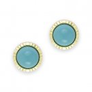 Blue Turquoise Cabochon on Ribbed Halo Studs 14k Yellow White Gold Stud Earrings
