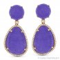 23.60 ct Purple Jade Round Cut Diamond Pave 14k Rose Gold Dangling Drop Earrings