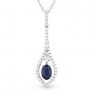 0.81ct Oval Sapphire & Diamond Pave Drop 18k White Gold Pendant & Chain Necklace