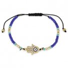 Hamsa Hand of Fatima Evil Eye Luck Charm Kabbalah Greek Mati CZ Crystal Bracelet