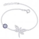 Dragonfly & Evil Eye Turkish Nazar Greek Mati Charm 925 Sterling Silver Bracelet