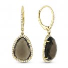 7.56ct Smoky Topaz Round Cut Diamond Pave 14k Yellow Gold Dangling Drop Earrings