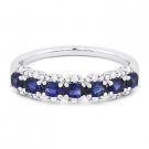 1.19 ct Oval Cut Sapphire & Diamond 18k White Gold Anniversary Ring Wedding Band