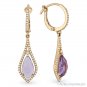3.45ct Purple Amethyst Round Cut Diamond Pave Dangling Earrings in 14k Rose Gold