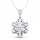 0.90 ct Round Cut Diamond Pave 18k White Gold Flower Pendant 14k Chain Necklace 0.90 ct Round Cut Diamond Pave 18k White Gold Flower Pendant 14k Chain Necklace