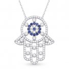 Hamsa Hand of Fatima Evil Eye Pendant .925 Sterling Silver & CZ Crystal Necklace