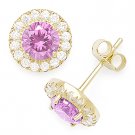 Pink Round Cut Cubic Zirconia Halo Faux Tourmaline Sterling Silver Stud Earrings Pink Round Cut Cubic Zirconia Halo Faux Tourmaline Sterling Silver Stud Earrings