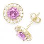Pink Round Cut Cubic Zirconia Halo Faux Tourmaline Sterling Silver Stud Earrings
