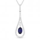 0.71ct Oval Sapphire & Diamond Pave Tear-Drop Necklace Pendant in 18k White Gold