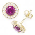 Rubine Red Round Cut Cubic Zirconia Halo Faux Ruby Sterling Silver Stud Earrings Rubine Red Round Cut Cubic Zirconia Halo Faux Ruby Sterling Silver Stud Earrings