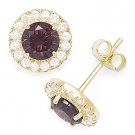 Faux Alexandrite Round Cut Cubic Zirconia CZ Halo Sterling Silver Stud Earrings