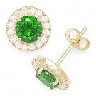 Green Round Cut Cubic Zirconia Halo Faux Emerald Sterling Silver Stud Earrings Green Round Cut Cubic Zirconia Halo Faux Emerald Sterling Silver Stud Earrings