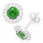Green Round Cut Cubic Zirconia Halo Faux Emerald Sterling Silver Stud Earrings