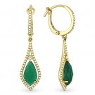 3.11ct Green Agate & Round Cut Diamond Pave Dangling Earrings in 14k Yellow Gold 3.11ct Green Agate & Round Cut Diamond Pave Dangling Earrings in 14k Yellow Gold