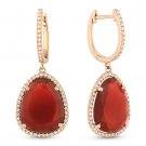 6.58 ct Red Agate & Round Cut Diamond Pave 14k Rose Gold Dangling Drop Earrings 6.58 ct Red Agate & Round Cut Diamond Pave 14k Rose Gold Dangling Drop Earrings