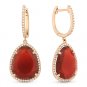 6.58 ct Red Agate & Round Cut Diamond Pave 14k Rose Gold Dangling Drop Earrings
