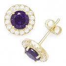 Purple Round Cut Cubic Zirconia Halo Faux Amethyst Sterling Silver Stud Earrings Purple Round Cut Cubic Zirconia Halo Faux Amethyst Sterling Silver Stud Earrings