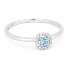 0.18ct Round Cut Blue Topaz Gemstone & Diamond Halo Promise Ring 14k White Gold 0.18ct Round Cut Blue Topaz Gemstone & Diamond Halo Promise Ring 14k White Gold