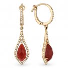 3.29 ct Red Agate & Round Cut Diamond Pave Halo Dangling Earrings 14k Rose Gold