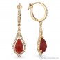 3.29 ct Red Agate & Round Cut Diamond Pave Halo Dangling Earrings 14k Rose Gold