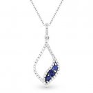 0.34ct Round Cut Sapphire & Diamond Pave 14k White & Black Gold Necklace Pendant