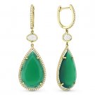 10.99 ct Green Agate White Topaz Diamond Pave 14k Yellow Gold Dangling Earrings 10.99 ct Green Agate White Topaz Diamond Pave 14k Yellow Gold Dangling Earrings