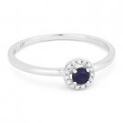 0.18ct Round Cut Blue Corundum Gem & Diamond Halo Promise Ring in 14k White Gold