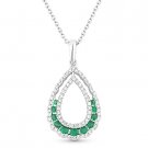 0.65 ct Emerald & Diamond Pave 14k White Gold Tear-Drop Pendant & Chain Necklace 0.65 ct Emerald & Diamond Pave 14k White Gold Tear-Drop Pendant & Chain Necklace
