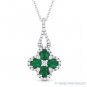 0.92ct Emerald & Diamond Pave Flower Pendant & Chain Necklace in 14k White Gold