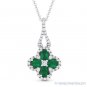 0.92ct Emerald & Diamond Pave Flower Pendant & Chain Necklace in 14k White Gold