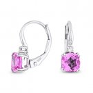1.66 ct Lab Pink Sapphire Diamond Drop Leverback Baby Earrings in 14k White Gold 1.66 ct Lab Pink Sapphire Diamond Drop Leverback Baby Earrings in 14k White Gold