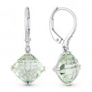 5.07 ct Cushion Cut Green Amethyst & Diamond Dangling Earrings in 14k White Gold