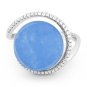 8.38ct Cabochon Blue Jade & Diamond Pave 14k White Gold Right-Hand Cocktail Ring