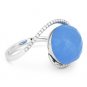 8.38ct Cabochon Blue Jade & Diamond Pave 14k White Gold Right-Hand Cocktail Ring