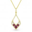 0.34 ct Round Cut Red Ruby Diamond Pave 14k Yellow Gold Chain Necklace & Pendant