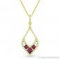 0.34 ct Round Cut Red Ruby Diamond Pave 14k Yellow Gold Chain Necklace & Pendant