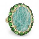 13.88ct Oval Amazonite & Garnet Cocktail Ring Diamond Accents in 14k Yellow Gold 13.88ct Oval Amazonite & Garnet Cocktail Ring Diamond Accents in 14k Yellow Gold
