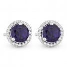 0.96 ct Round Cut Iolite & Diamond Halo Martini Stud Earrings in 14k White Gold